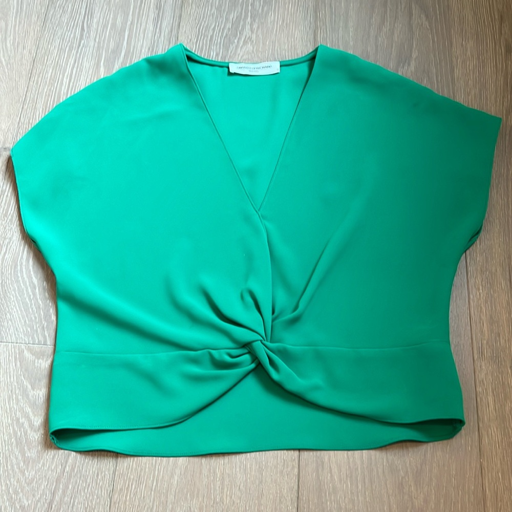 Amanda Uprichard Kelly Green Short Sleeve Crop Top Blouse Size Medium
